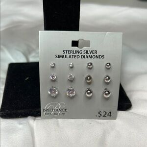 Sterling Silver Simulated Diamond Earrings Set
